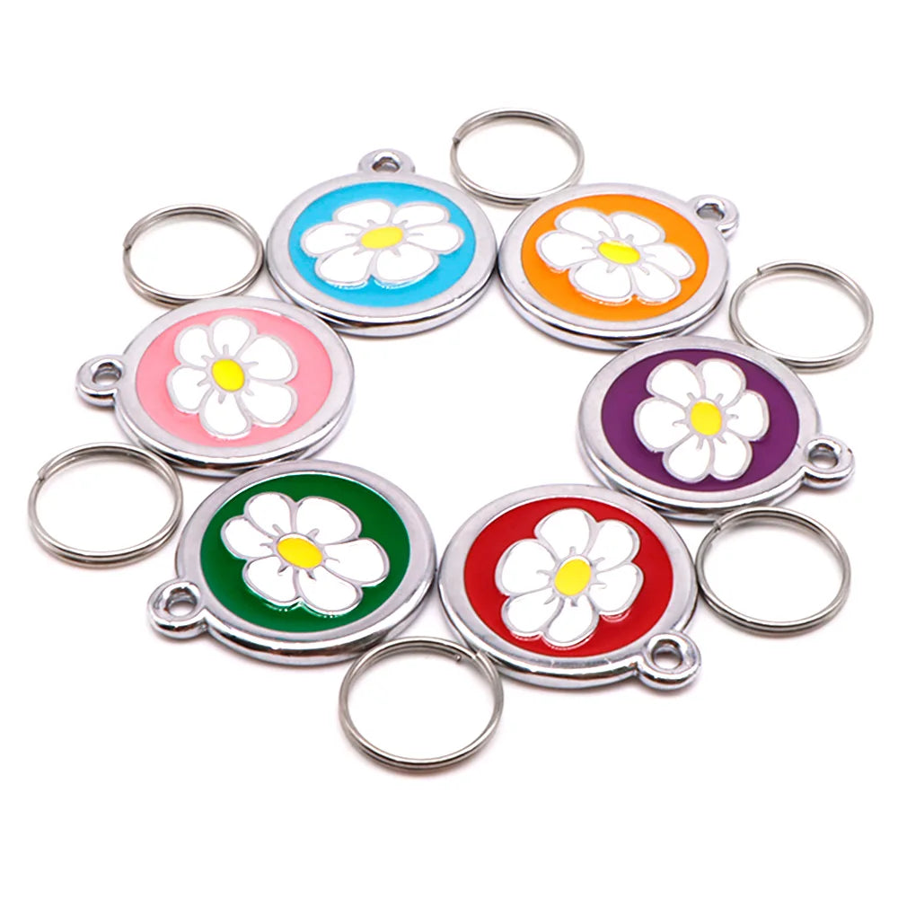 Wholesale 100Pc Dog ID Tag Engraving Dog Collar Pet Tag Charm Pet Name Pendant Flower Necklace Collar Puppy Dog Collar Accessory