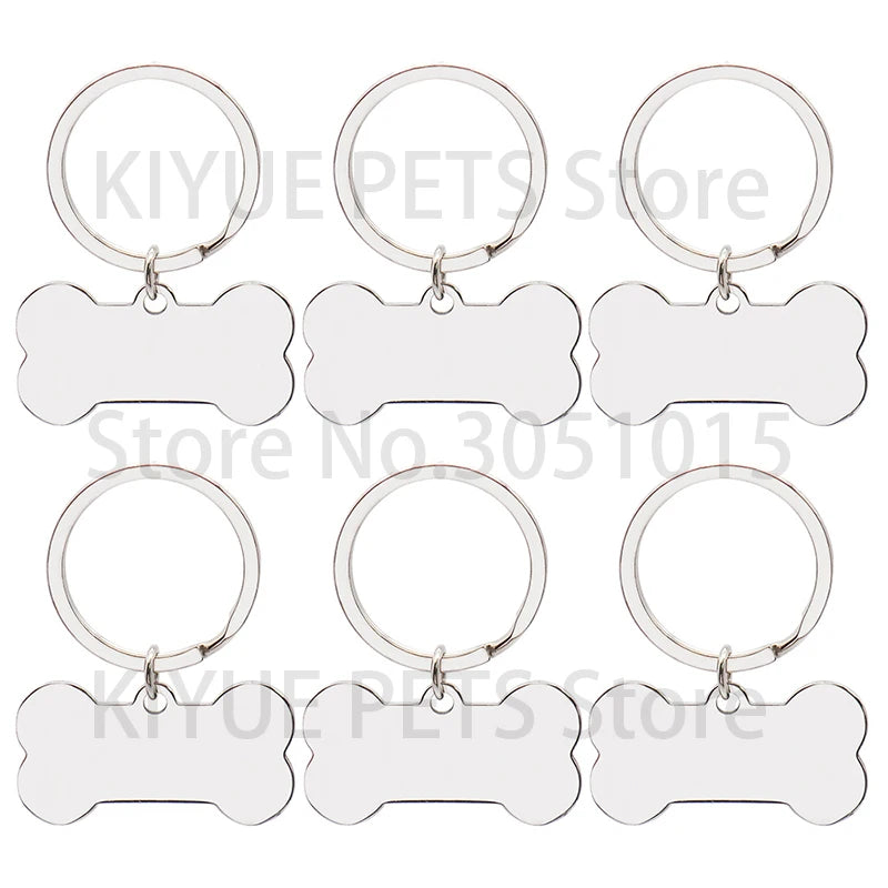 50Sets Bone Pet ID Tag Anti-lost Personalized Engraved Name Tell for Cat Puppy Collar Accessories Custom Plate Key Chain Ring