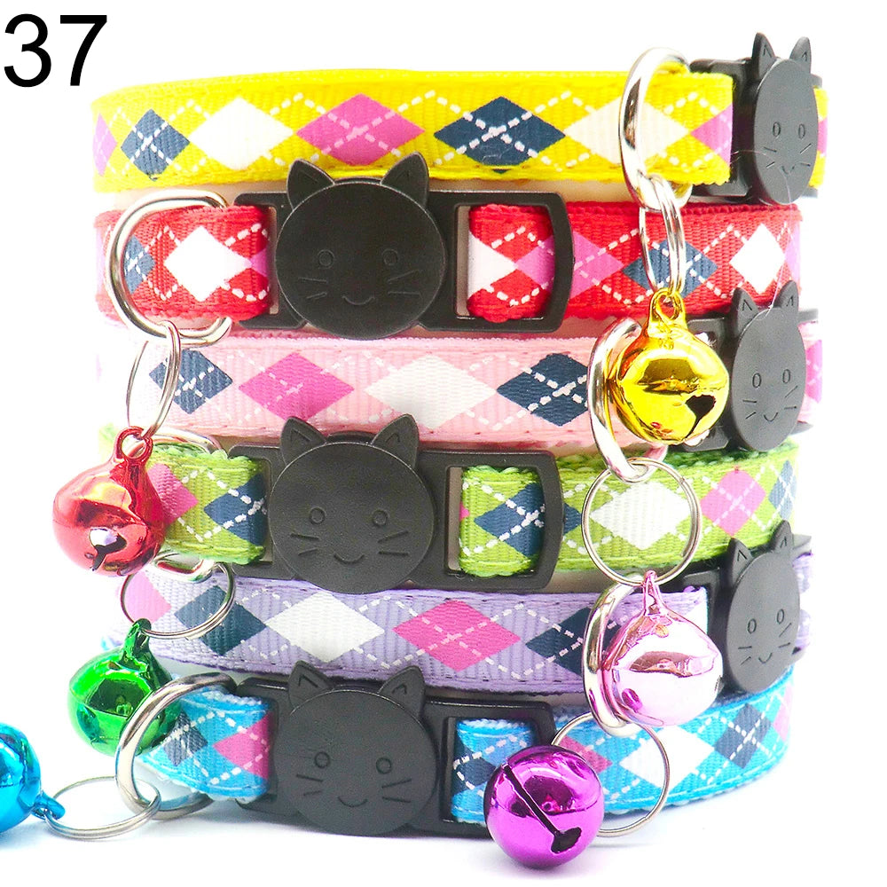 Wholesale 24 PCS Adjustable Cloth Material Pet Dog Chain With Cat Face Button Neckband With Bell Fashion Halter Collar