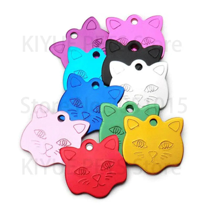 Wholesale 20Pcs Cat ID Tag Cats Name Tag Pendant  Aluminum Pet Accessories Face Nameplate Customized Tag For Cats Collar