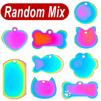 100Pcs Pet Dog Rainbow Stainless Steel ID Tag Personalized Anti-lost Nameplate Metal Key Ring Pendant Charms Gift Accessories