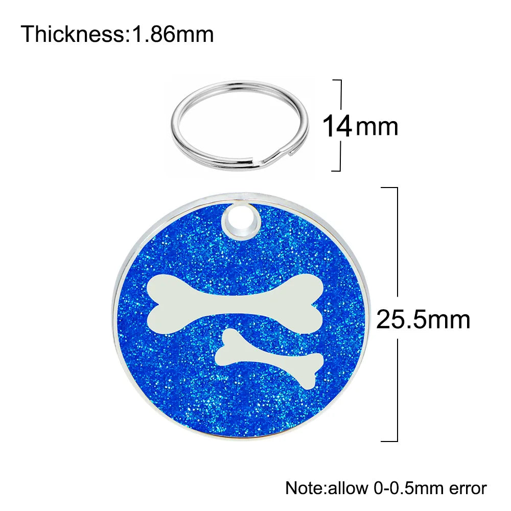 Wholesale 20Pcs Dog Cat Tag Engraved Round Puppy Kitten Blank ID Name Custom Collar Tag Bone Pendant Accessories Paw Glitter