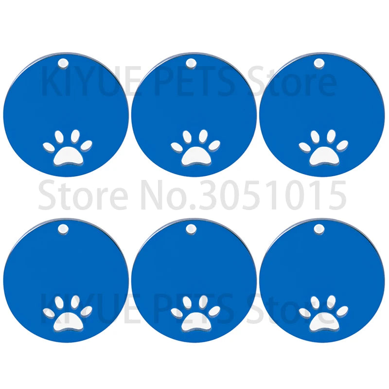 20PCS Pet ID Name Tag Round Inner Openwork Dog Paw Stainless Steel Custom Engraved Personalized Cat Nameplate Pendant Jewelry