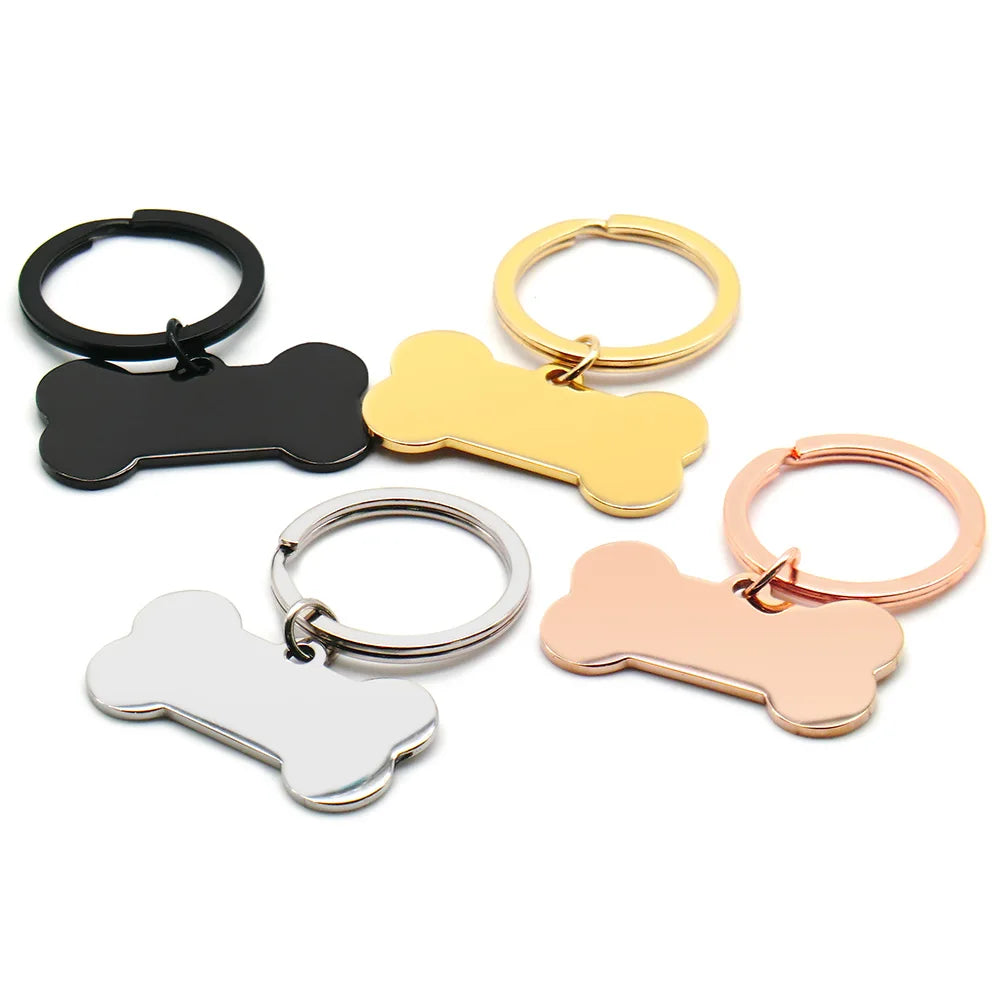 50Sets Bone Pet ID Tag Anti-lost Personalized Engraved Name Tell for Cat Puppy Collar Accessories Custom Plate Key Chain Ring