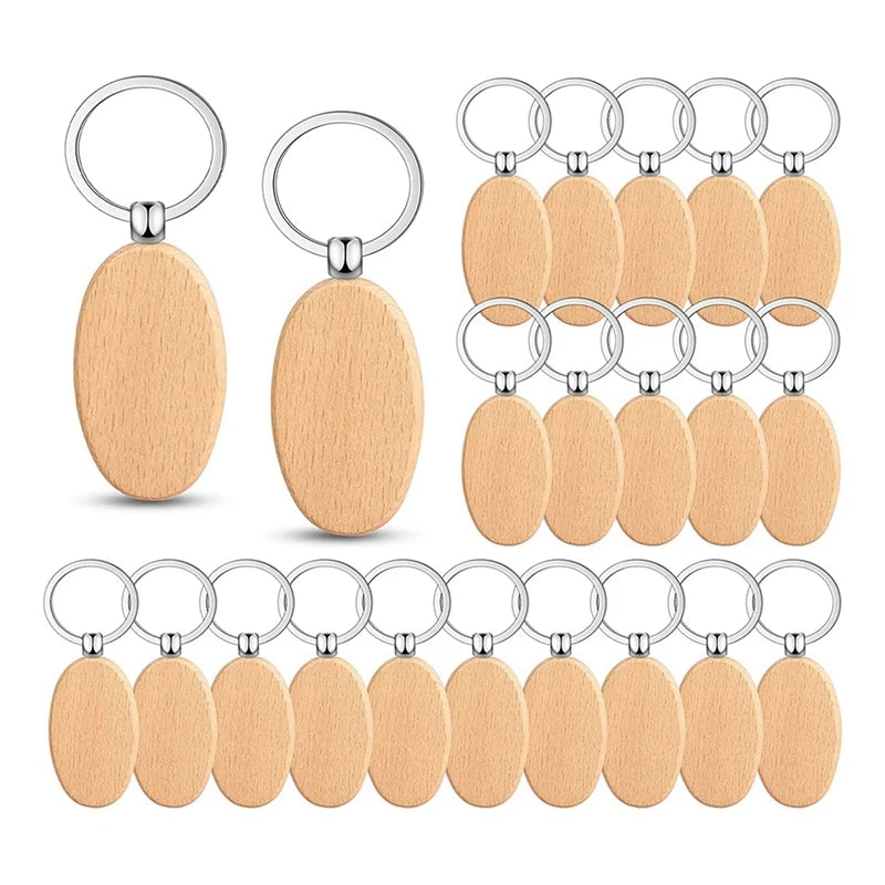 20Pcs Blank Oval Ellipse Wooden Key Chain Dog Tag DIY Promotion Keychain Pendant Keyring Tags Promotional Gifts