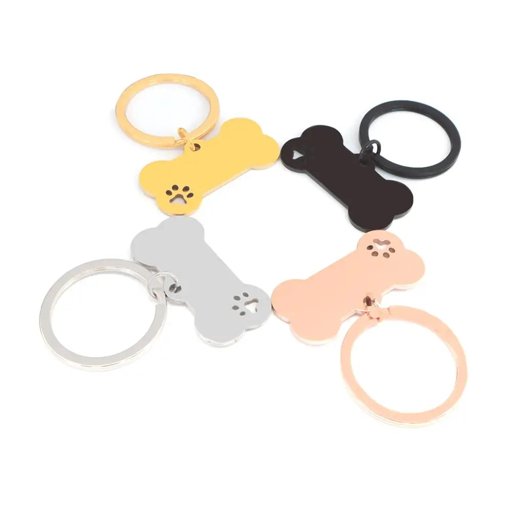 50Pcs Puppy Blank ID Bone Tag With Keyring Stainless Steel Paw Engraving Cat Nameplate Pet Collar Pendant Accessories