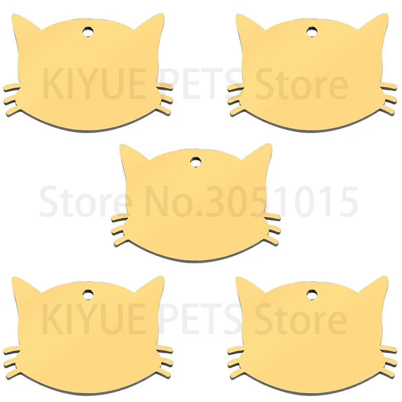 100PCS Personalized Cat Face Stainless Steel Dog Pet ID Tag Keychain Engraved Name Puppy Collar Metal Pendant Keyring Accessorie