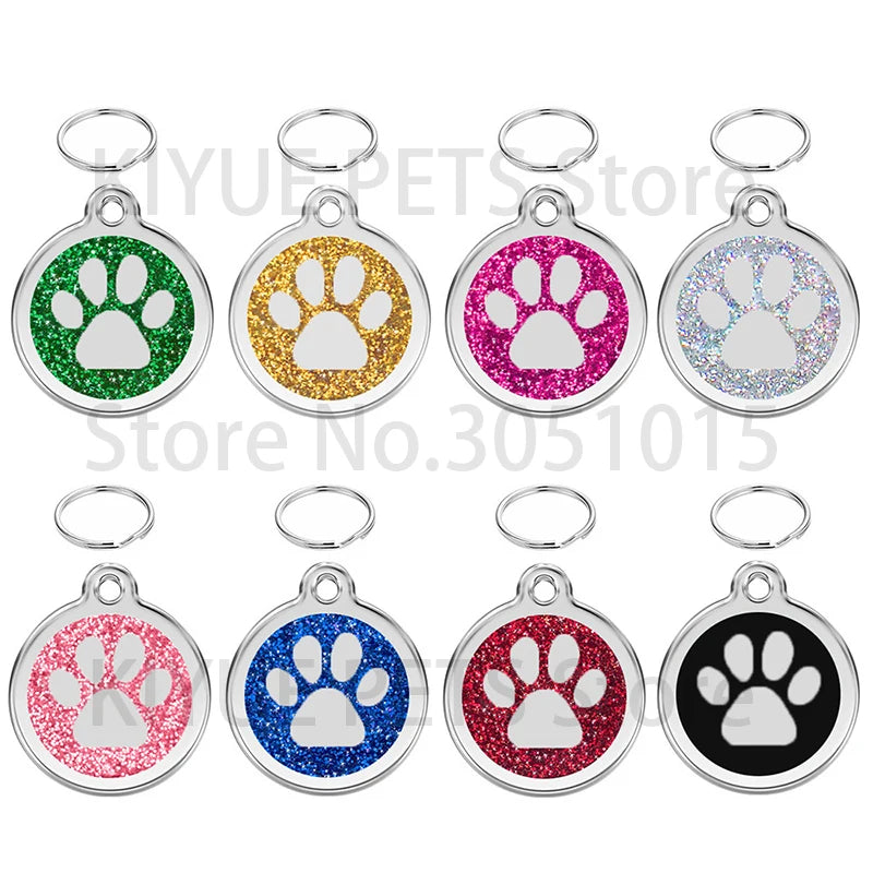 100PCS Anti-lost Custom Dog ID Tag Engraved Shiny Pet Dog Collar Accessories Personalized Cat Puppy ID Tag Alloy Round Paw Name