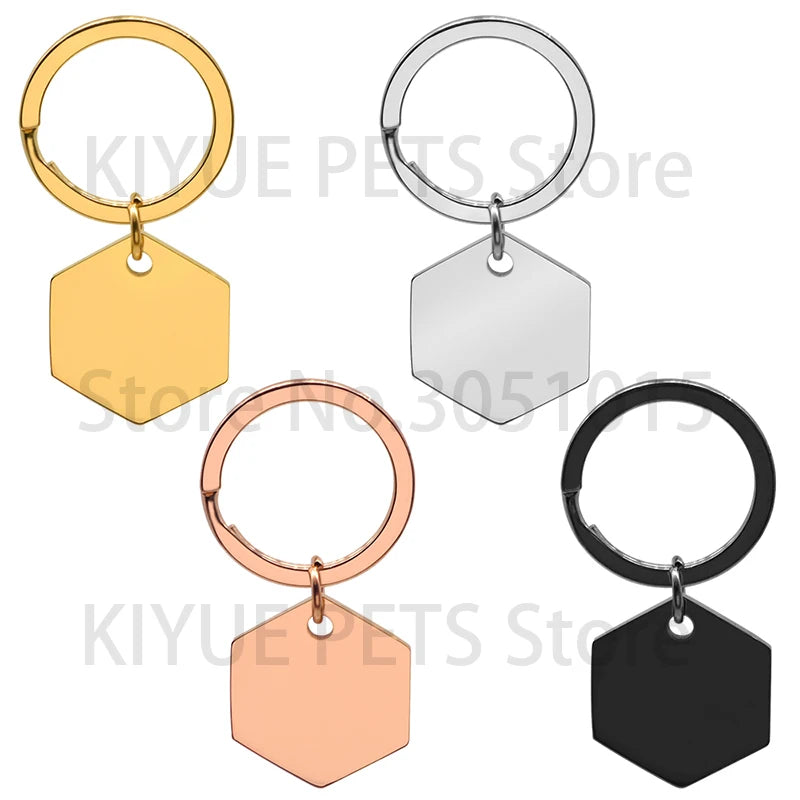 Wholesale 20Pcs Hexagon Engraved Cat Dog Stainless Steel Pet ID Tag Anti-lost Collar Charm Personalized Name Plate Key Ring