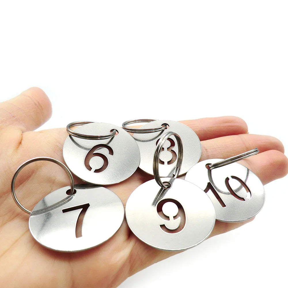 Round Number 30mm Tag Stainless Steel Key Chain Key Ring Keyring Dog Tag Pet ID Tag Custom Openwork Plate Pendant