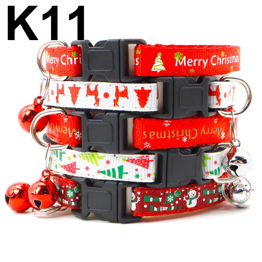 24PCS Pet Cat Collar Bow Tie And Bell Cute Plaid Christmas Red Adjustable Dog Collar With Sash Gifts