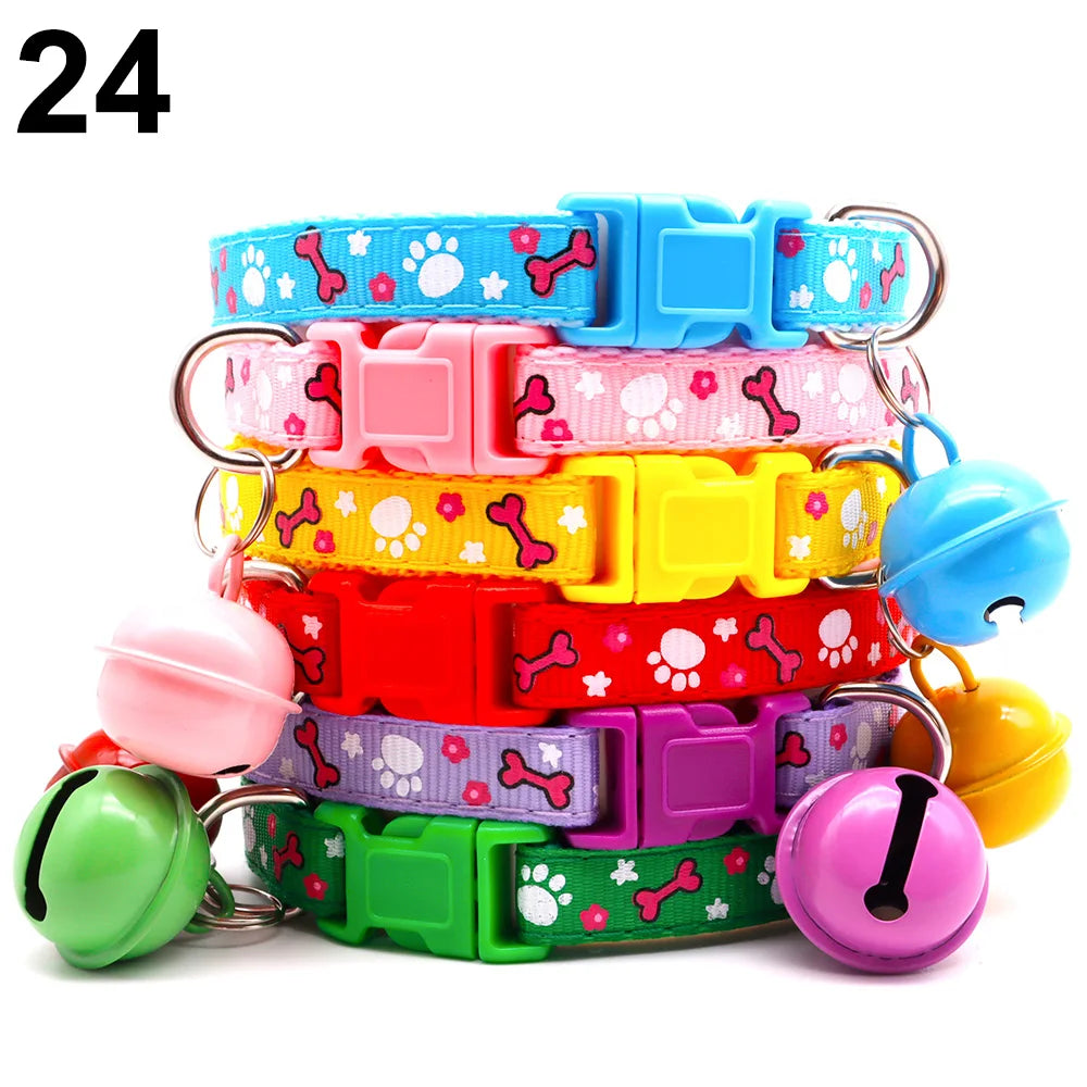 24PCS Cute Bell  Collar Different  Teddy Bomei Dog Cartoon Footprint Cat Colth Supplies Pets Leads Product Dropshipping