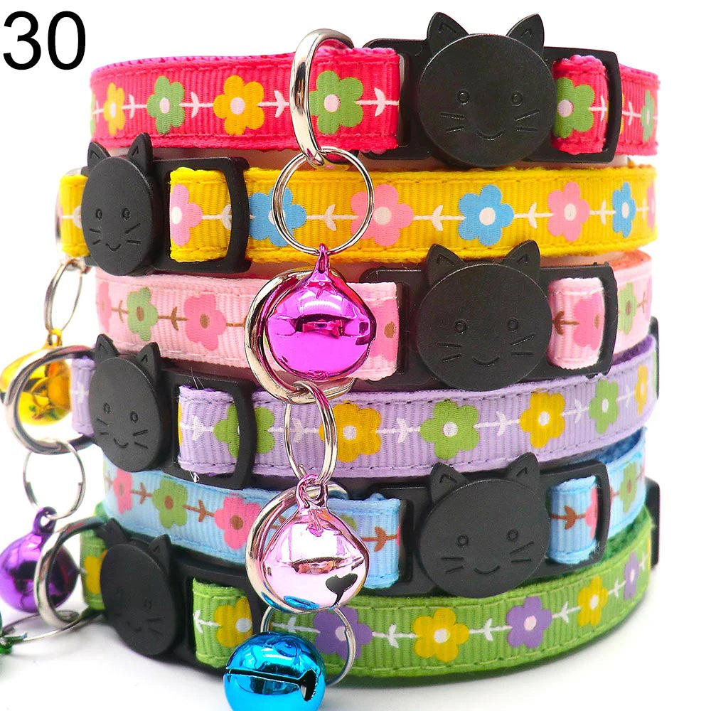 Wholesale 24 PCS Adjustable Cloth Material Pet Dog Chain With Cat Face Button Neckband With Bell Fashion Halter Collar