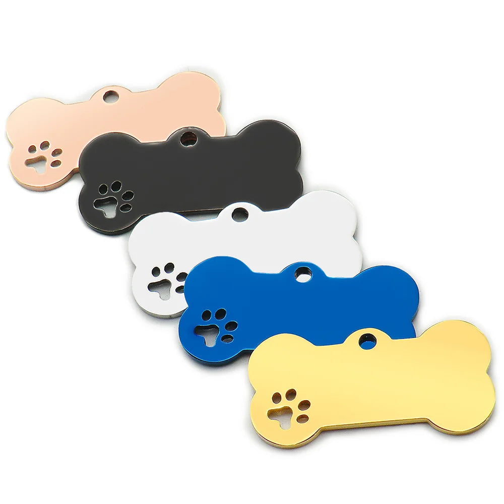 Wholesale 20Pcs Personalized Collar Stainless Bone Pet ID Tag Engraved Pet ID Name Puppy Dog Tag Pendant Bone Pet Accessories