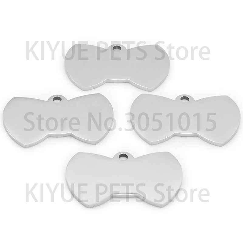 100Pcs Personalized Pet Cute Stainless Steel Tag Custom Engravable Keyring Pendant Dog Collar Bow Shape Accessories