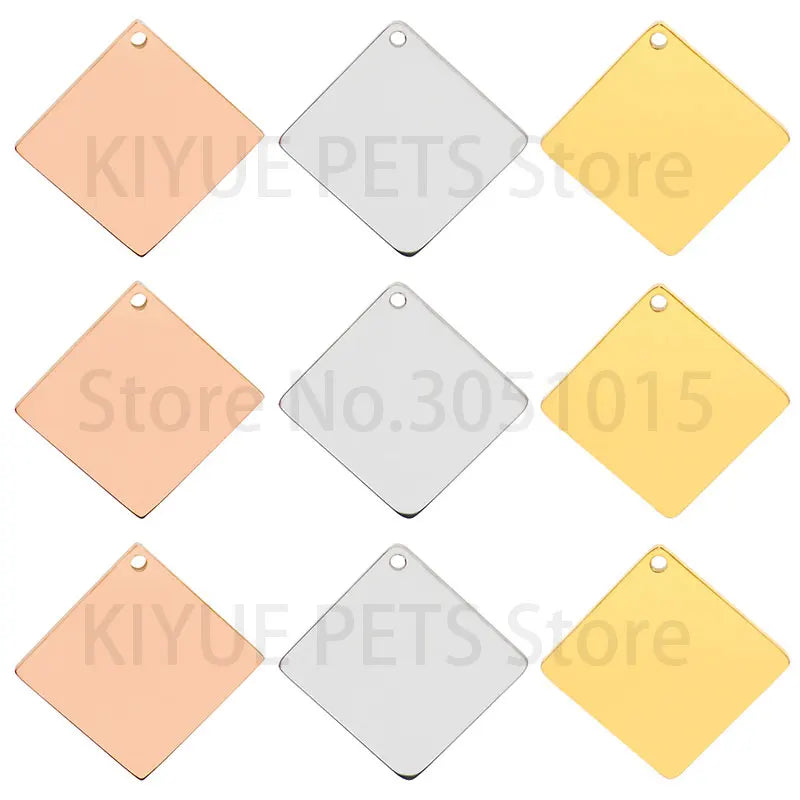 20PCS Anti-lost Pet Puppy ID Personalized Square Stainless Steel Customized Engraved Accessories Dog Cat Name Tag Pendant