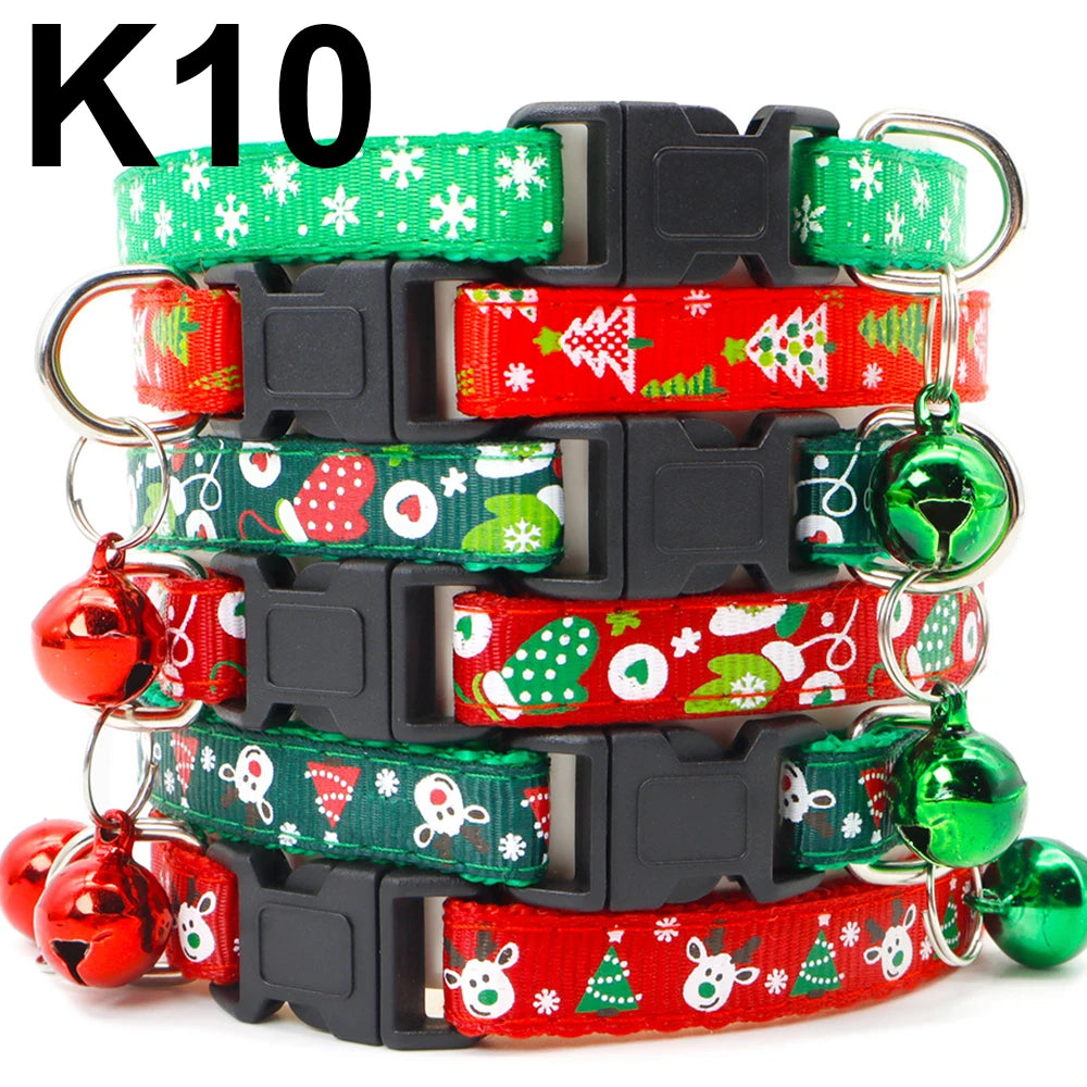 24PCS Pet Cat Collar Bow Tie And Bell Cute Plaid Christmas Red Adjustable Dog Collar With Sash Gifts