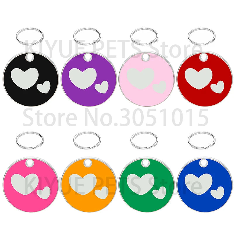 100PCS Heart Anti-lost Pet ID Tag Blank Engraved Name for Cat Puppy Customized Round Pendant Personalized Collars Key Ring