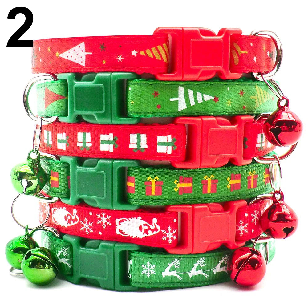 24PCS Pet Cat Collar Bow Tie And Bell Cute Plaid Christmas Red Adjustable Dog Collar With Sash Gifts