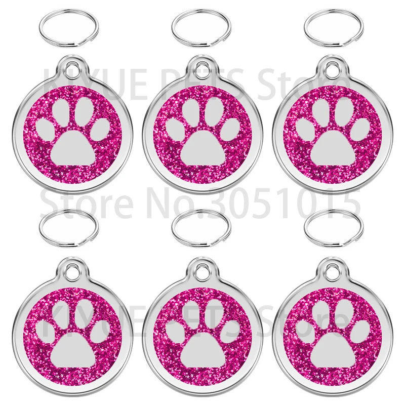 100PCS Anti-lost Custom Dog ID Tag Engraved Shiny Pet Dog Collar Accessories Personalized Cat Puppy ID Tag Alloy Round Paw Name