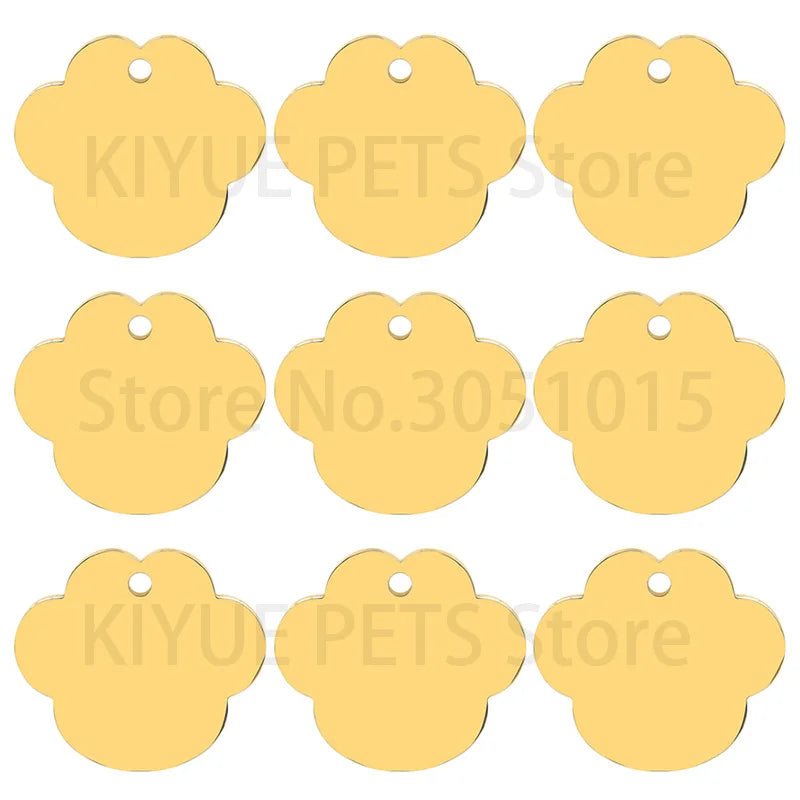 20PCS Dog Id Tag Engraved Name Phone Number Cat Paw Stainless Steel Puppy Collar Accessories Nameplate Anti-lost Pet Pendanty