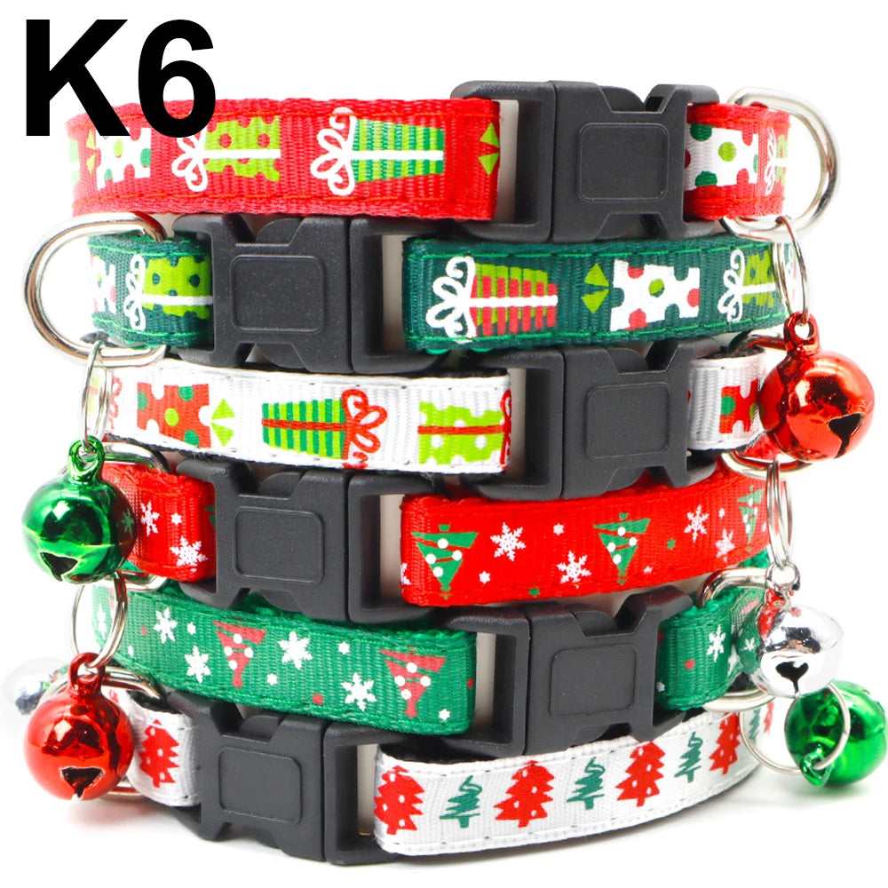 24PCS Pet Cat Collar Bow Tie And Bell Cute Plaid Christmas Red Adjustable Dog Collar With Sash Gifts