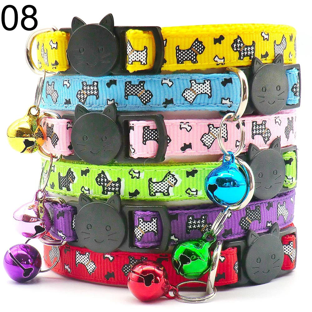 Wholesale 24 PCS Adjustable Cloth Material Pet Dog Chain With Cat Face Button Neckband With Bell Fashion Halter Collar