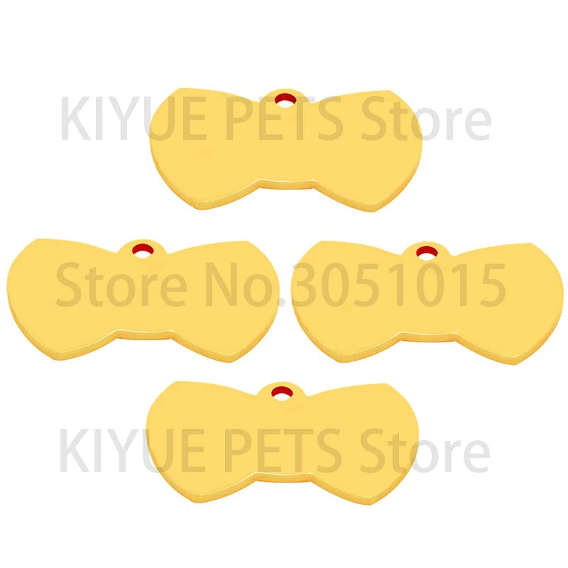 100Pcs Personalized Pet Cute Stainless Steel Tag Custom Engravable Keyring Pendant Dog Collar Bow Shape Accessories