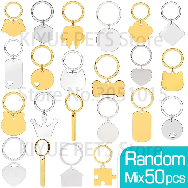 Personalized 50Pcs/Set Stainless Steel Blank Dog Tag Round Bone Pendant Keychain Custom Jewelry Making Keyring Accessories