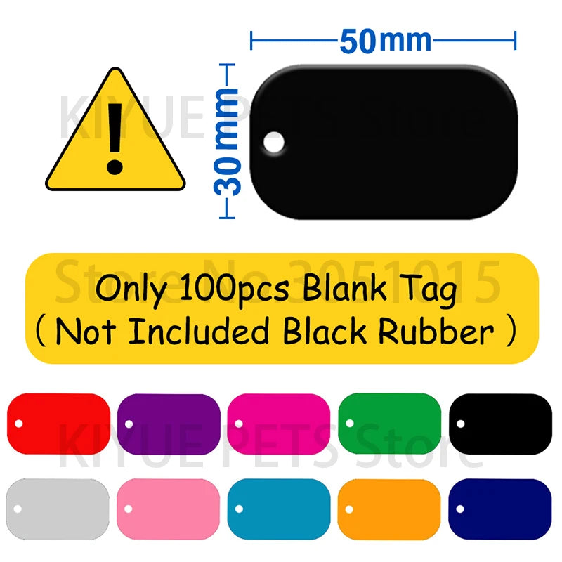 20pcs/set Black Rubber Round Tag Pet ID Nameplate With Silencer Circle Personalized Jewelry Pendant Collar Necklace Accessories