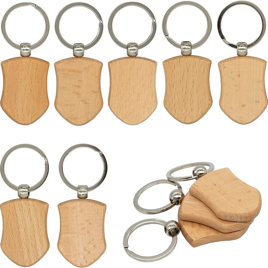 20 Pcs Durable Wooden KeyChain Dog Id Tags For Men Women Shield Shape Engraving Blanks Personalization