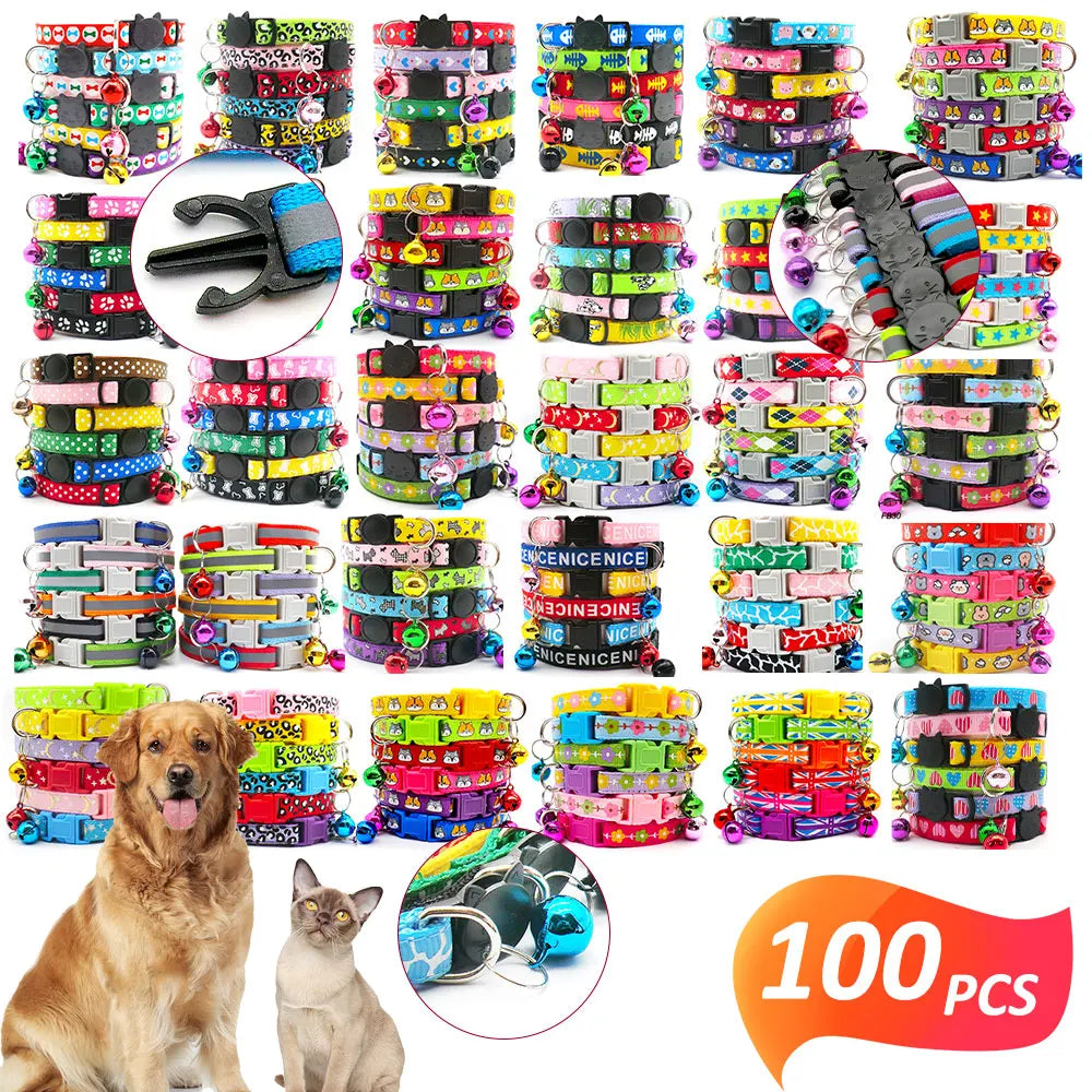 Wholesale 100Pcs Dog Collar With Bell For Dog Adjustable Pet Product Accessories Buckles Cat ID Tag Bow Ties Rabbit Neckties