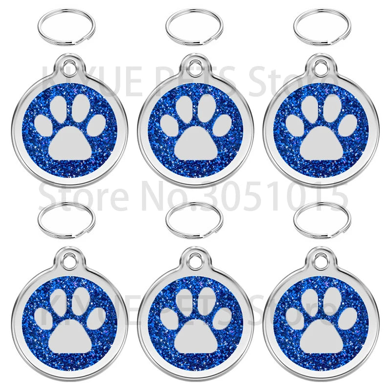 100PCS Anti-lost Custom Dog ID Tag Engraved Shiny Pet Dog Collar Accessories Personalized Cat Puppy ID Tag Alloy Round Paw Name