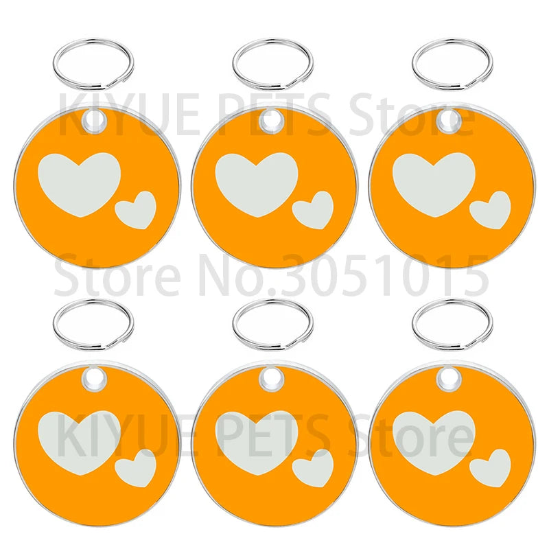 100PCS Heart Anti-lost Pet ID Tag Blank Engraved Name for Cat Puppy Customized Round Pendant Personalized Collars Key Ring