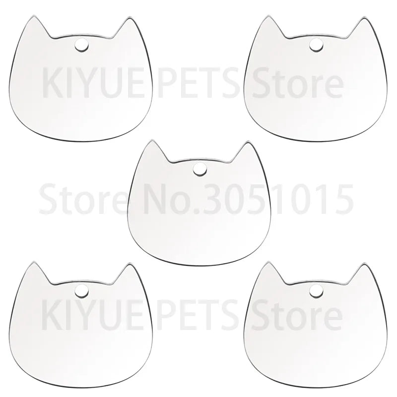 100Pcs Cat Id Tag Face Shape Lovey Pendant Collar Accessories Stainless Steel Dog Name Blank Metal Engraved Quality Neck