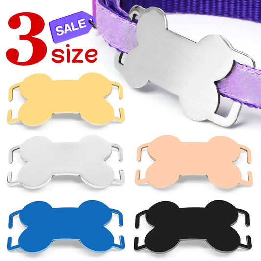 Personalized 20Pcs Slide-on Blank Stainless Steel Bone  ID Tag Collar Accessories Pendant Custom Engraving Address Dog Nameplate