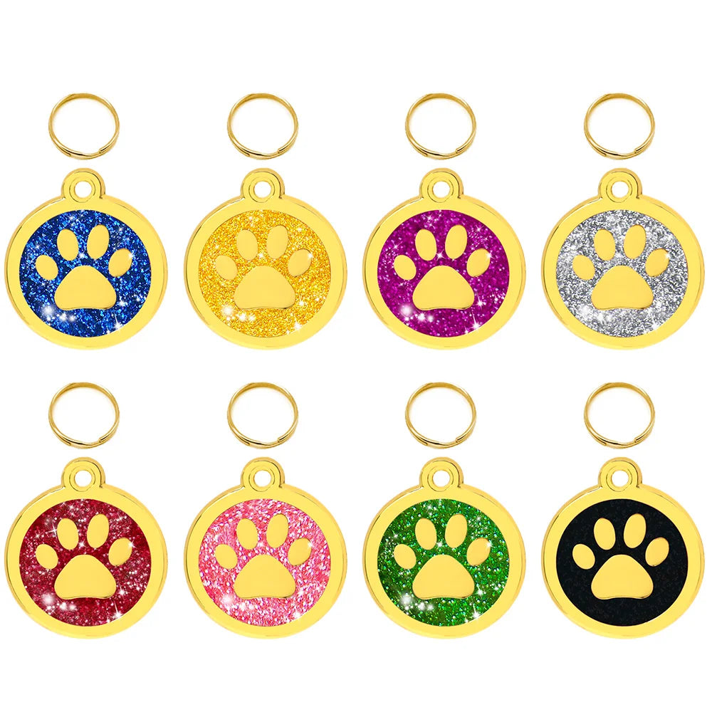 20Pcs Anti-lost Custom Dog ID Tag Engraved Pet Collar Accessories Personalized Blank Alloy Puppy Paw Name Metal