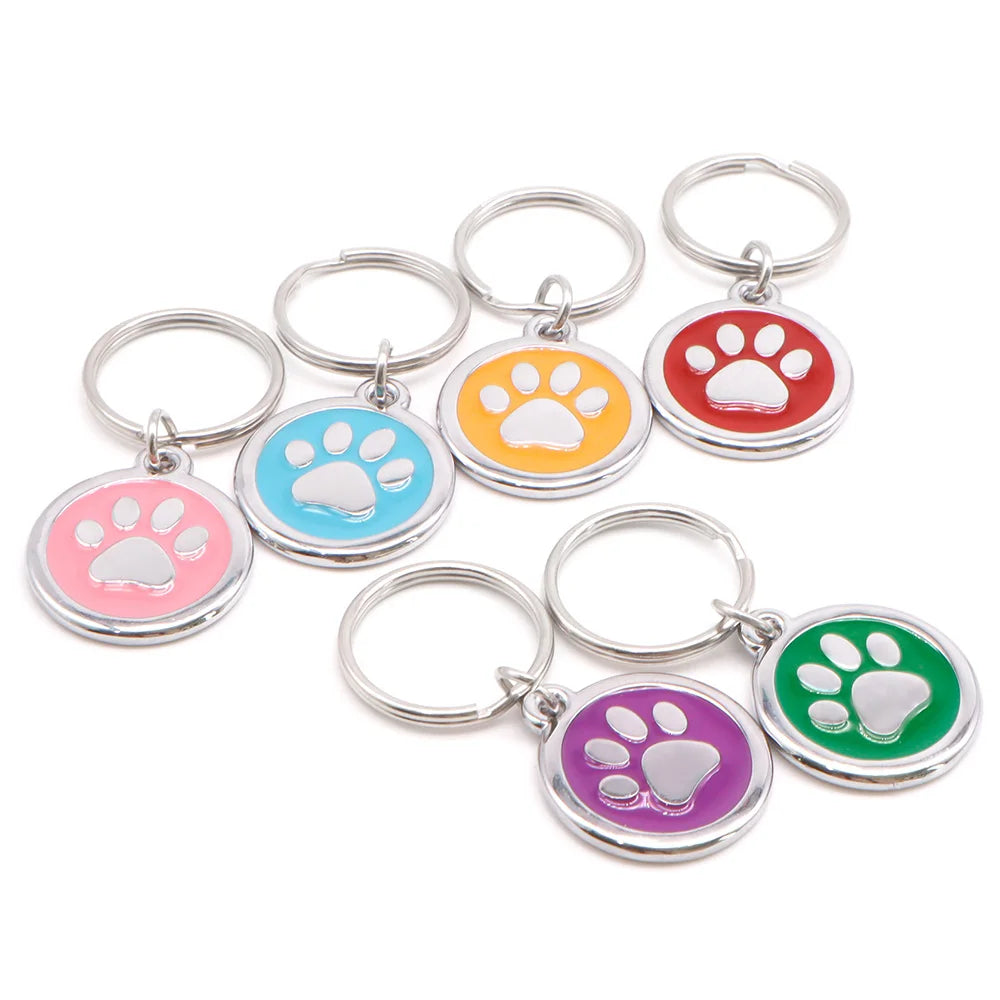 Wholesale 100 Tags Paw Pet Name Keychain ID Tags Number Address NamePlate Ring Key Chain Tag Pet metal tags id wallet pendant