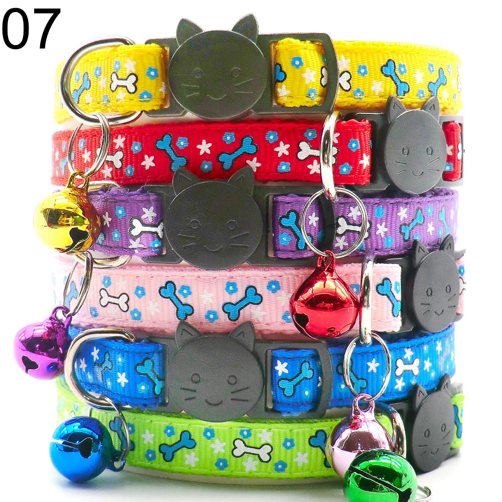 Wholesale 24 PCS Adjustable Cloth Material Pet Dog Chain With Cat Face Button Neckband With Bell Fashion Halter Collar