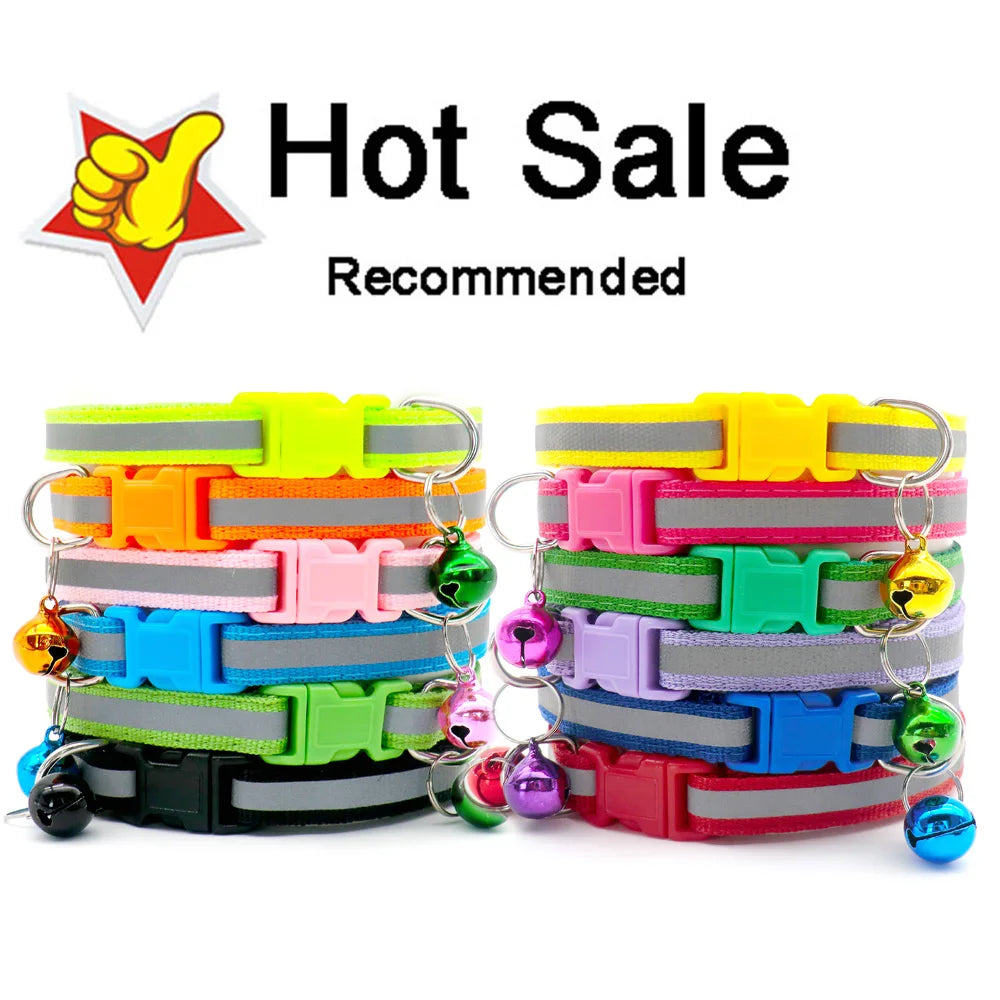 Wholesale 100Pcs Adjustable Small Pets Puppy Dog Dog Pet Glossy Reflective Cat Collar Safety Buckle Bell Strap Adjustable Strap