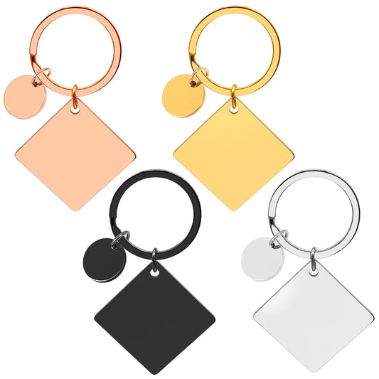 20Sets Pet Dog ID Tag Stainless Steel Mirror Metal Blank Square With Circles Keychain Keyring Engravable Anti-lost Accessories