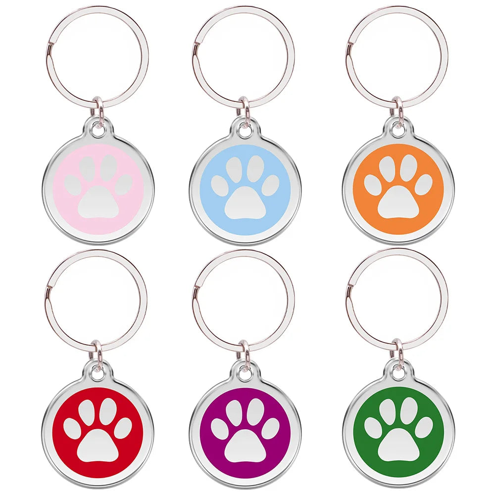 Wholesale 100 Tags Paw Pet Name Keychain ID Tags Number Address NamePlate Ring Key Chain Tag Pet metal tags id wallet pendant