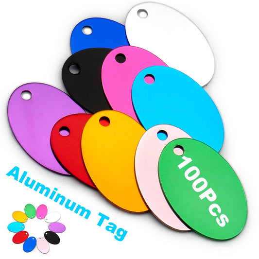 Oval Tags 100Pcs Personalized Dog ID Tag Aluminum Name Customized Engraved LOGO ID Tag  Accessories Laser Engraving Nameplate