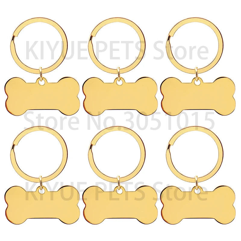 50Sets Bone Pet ID Tag Anti-lost Personalized Engraved Name Tell for Cat Puppy Collar Accessories Custom Plate Key Chain Ring