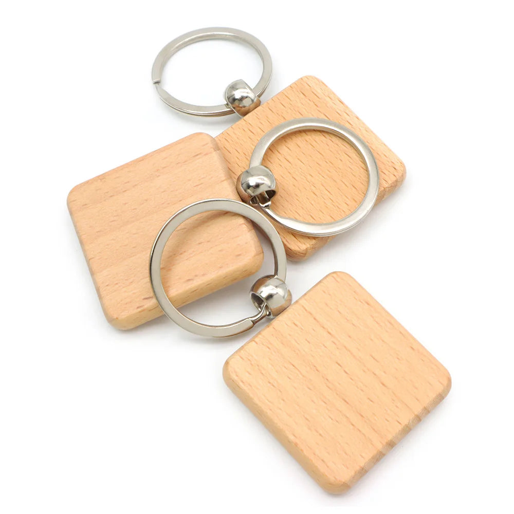 20Pcs 40mm Blank Wooden Keychain Dog Tags Key Ring Rectangular Engraving Key ID Engraved DIY Wooden Pendant Gift