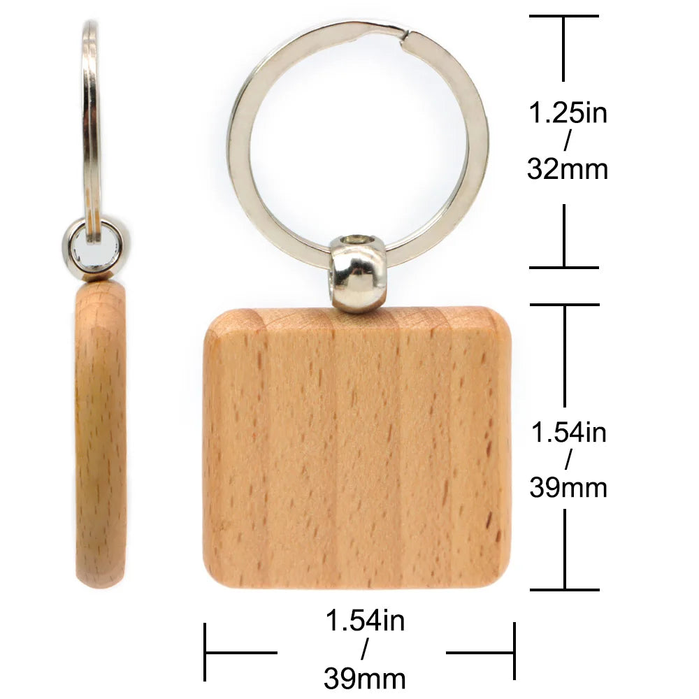 20Pcs 40mm Blank Wooden Keychain Dog Tags Key Ring Rectangular Engraving Key ID Engraved DIY Wooden Pendant Gift