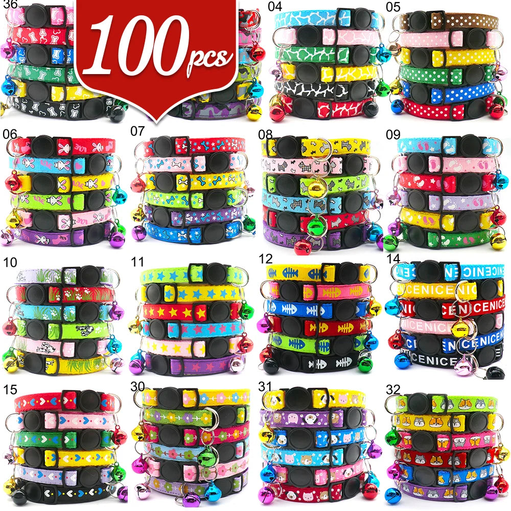 Wholesale 100pcs  Dog Collar with Bell Delicate Safety Casual Dog Cat Collar Neck Strap Camo Adjustable Pet Dog Accessories