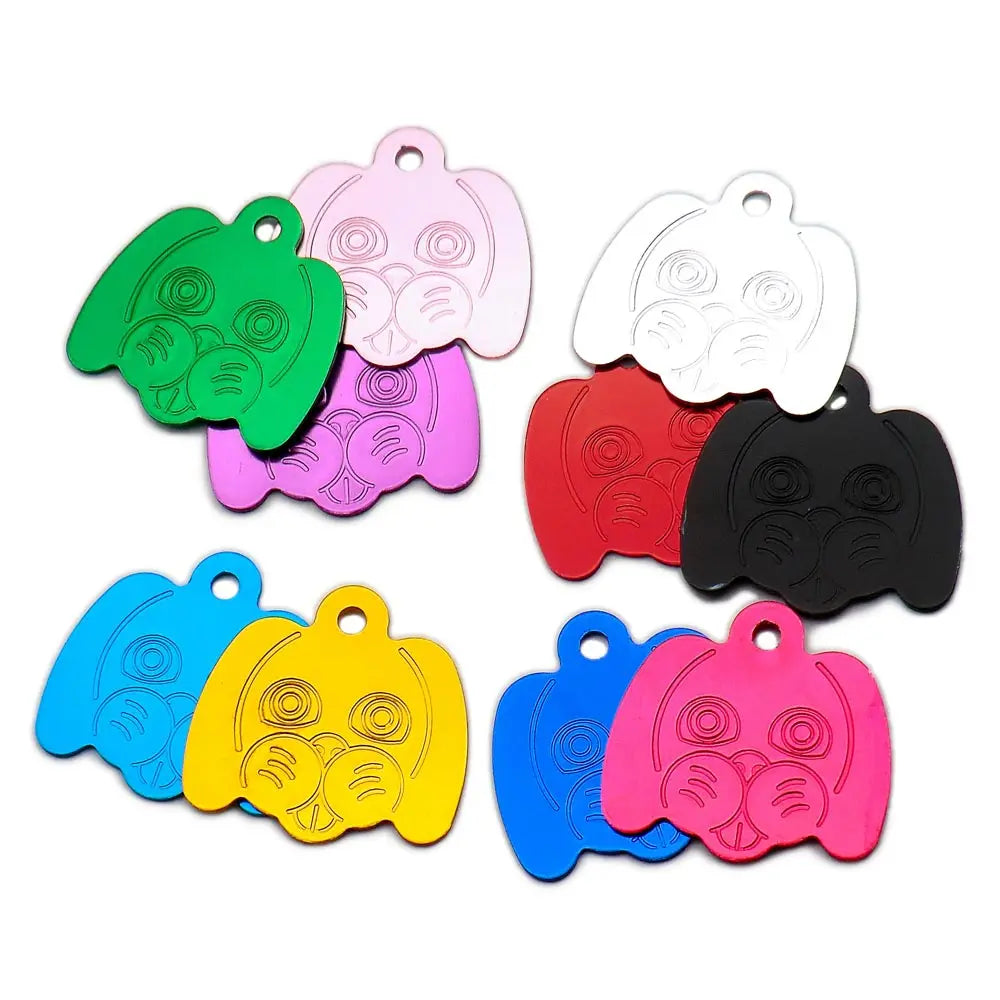 100Pcs Personalized Pet ID Tag Aluminum Dog Head Pendant Engravable Anti Lost Puppy Colar Charm Accessories