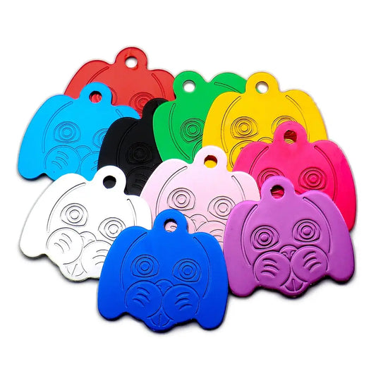 100Pcs Personalized Pet ID Tag Aluminum Dog Head Pendant Engravable Anti Lost Puppy Colar Charm Accessories