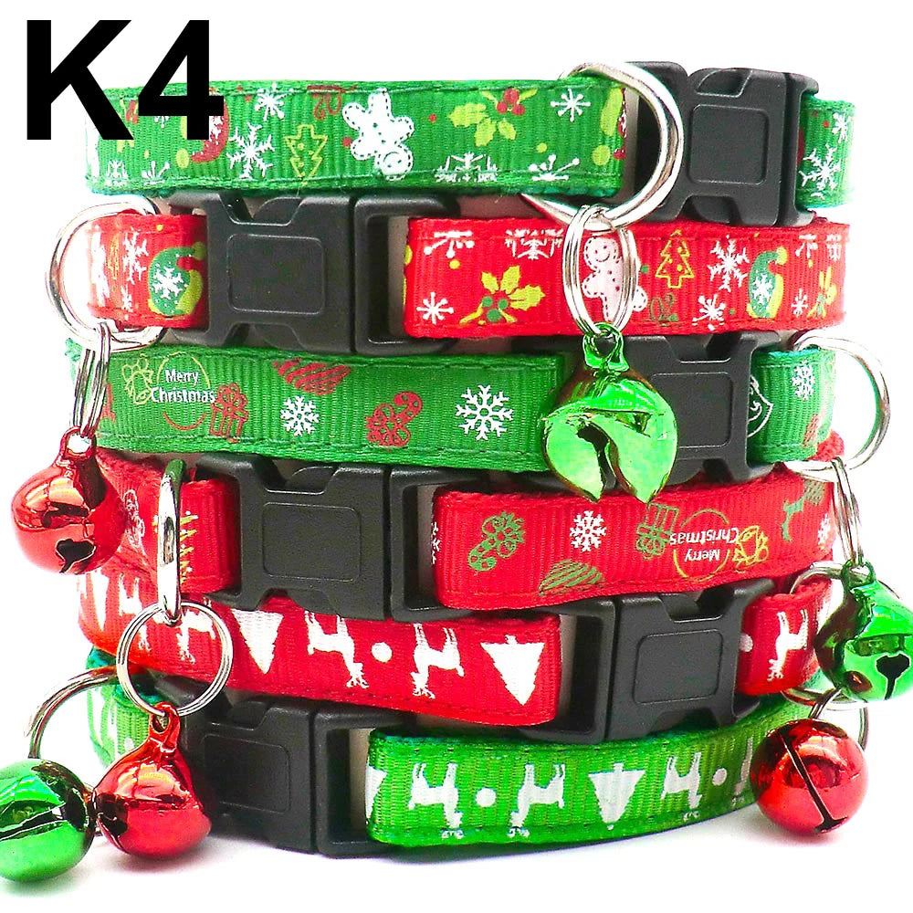 24PCS Pet Cat Collar Bow Tie And Bell Cute Plaid Christmas Red Adjustable Dog Collar With Sash Gifts